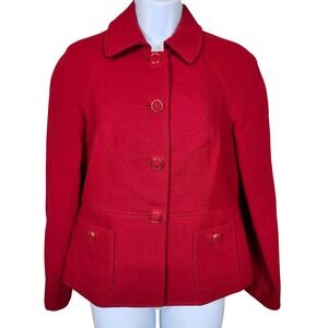 Talbots Petites Red Wool Blend Button Front Blazer Jacket‎ Women's Size 8P